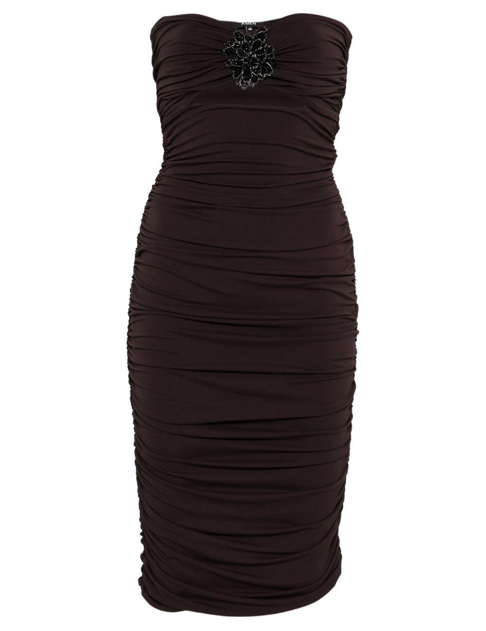 Abito senza spalline con paillettes in marrone Amen - donna 
