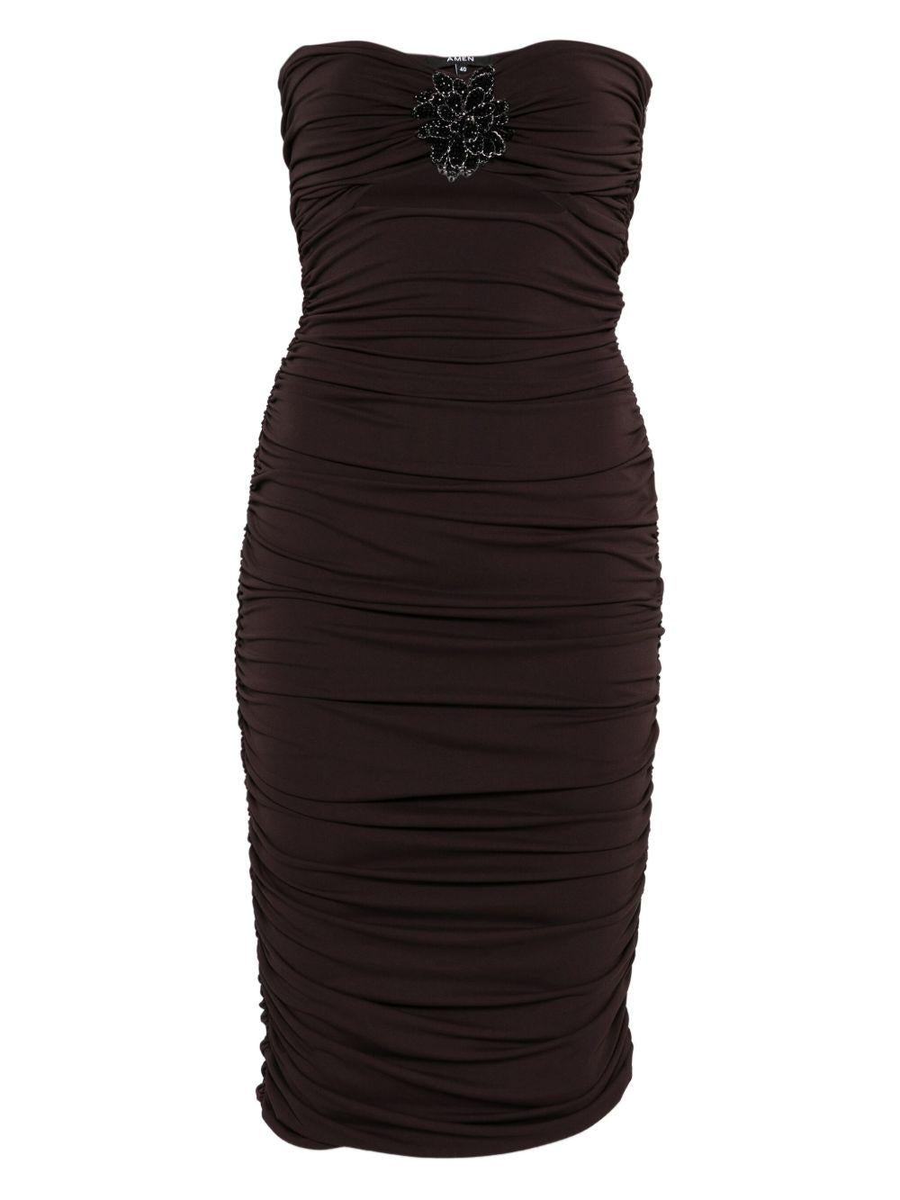 Abito senza spalline con paillettes in marrone Amen - donna 