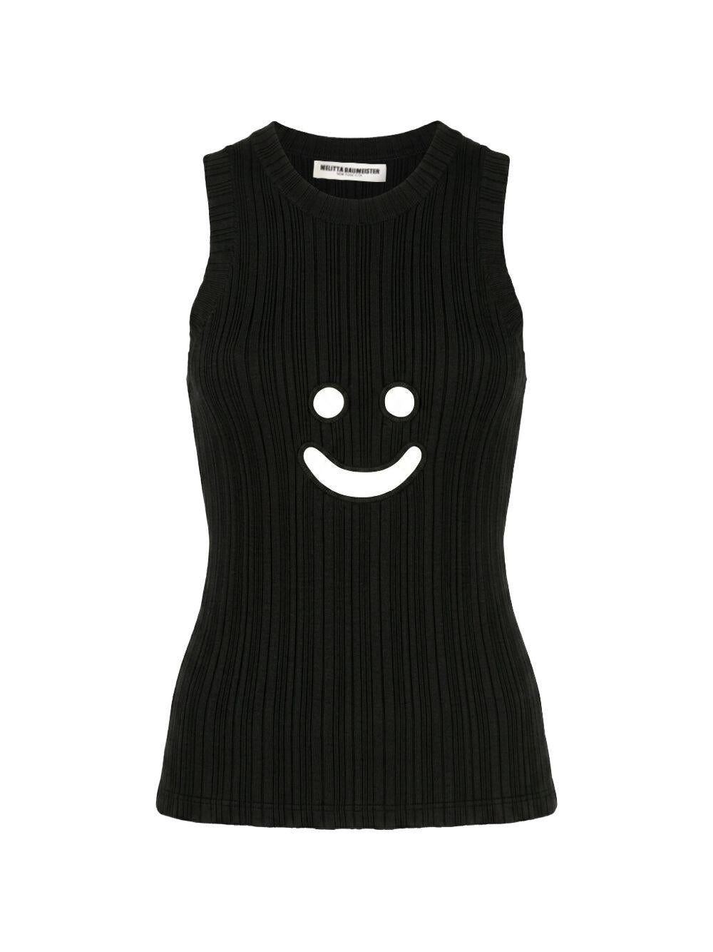 Canotta a coste con motivo smiley in nero Melitta Baumeister - donna 