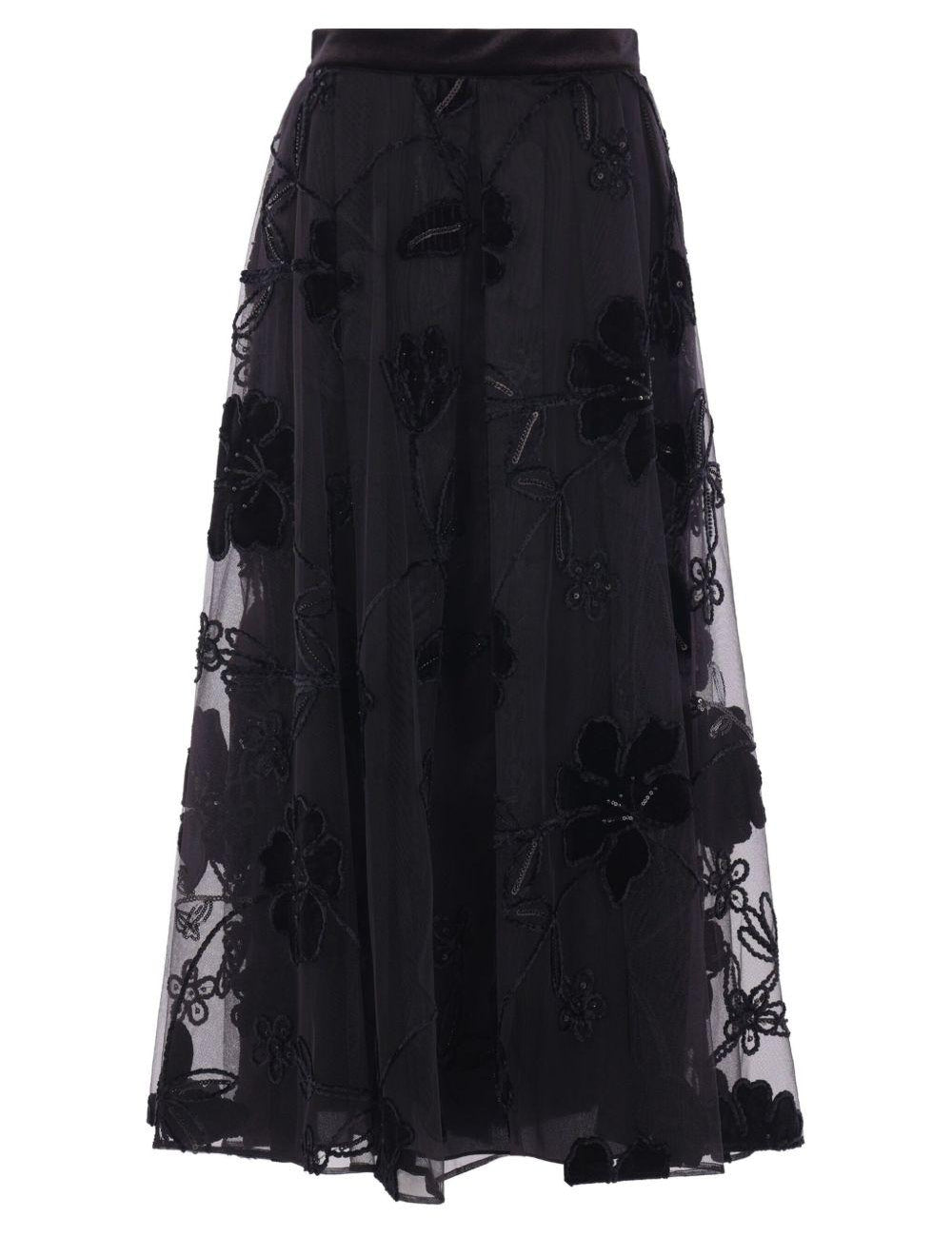Gonna midi con ricami floreali in nero Elie saab - donna 