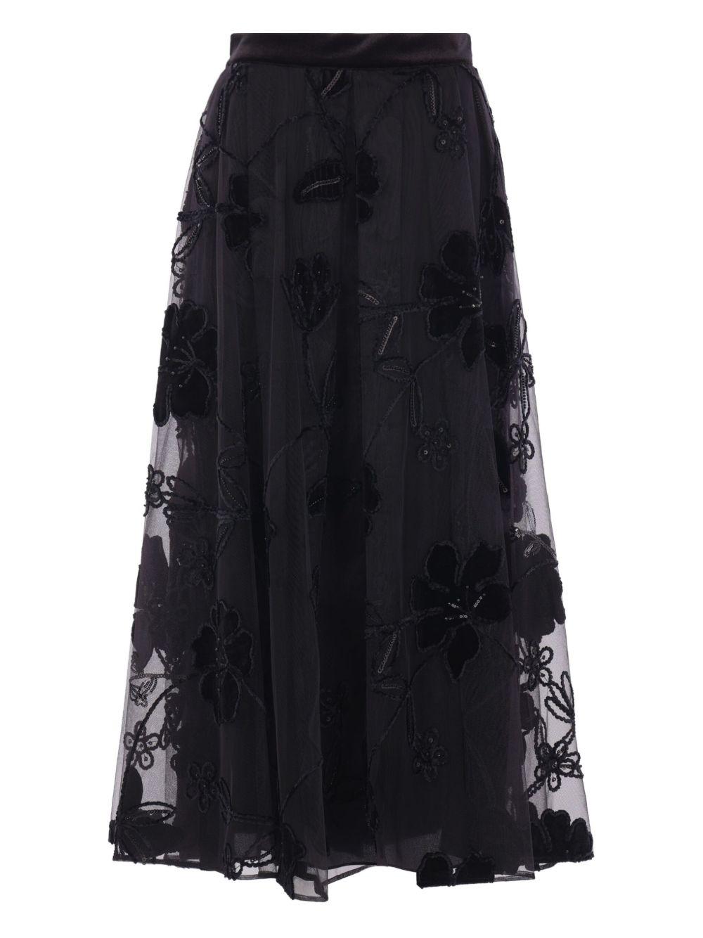 Gonna midi con ricami floreali in nero Elie saab - donna 