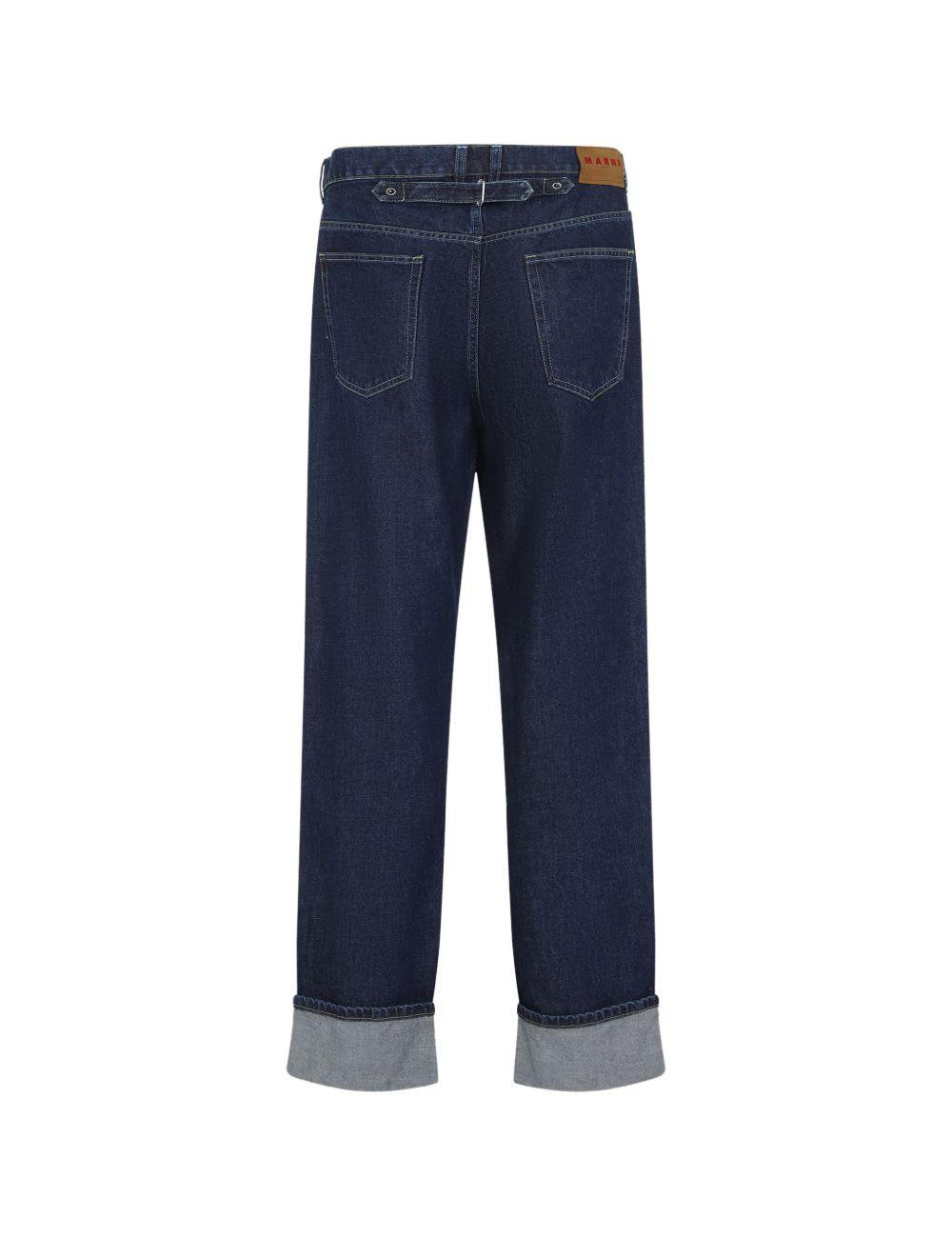 Jeans dritti con ricamo su tasca in blu Marni - uomo 