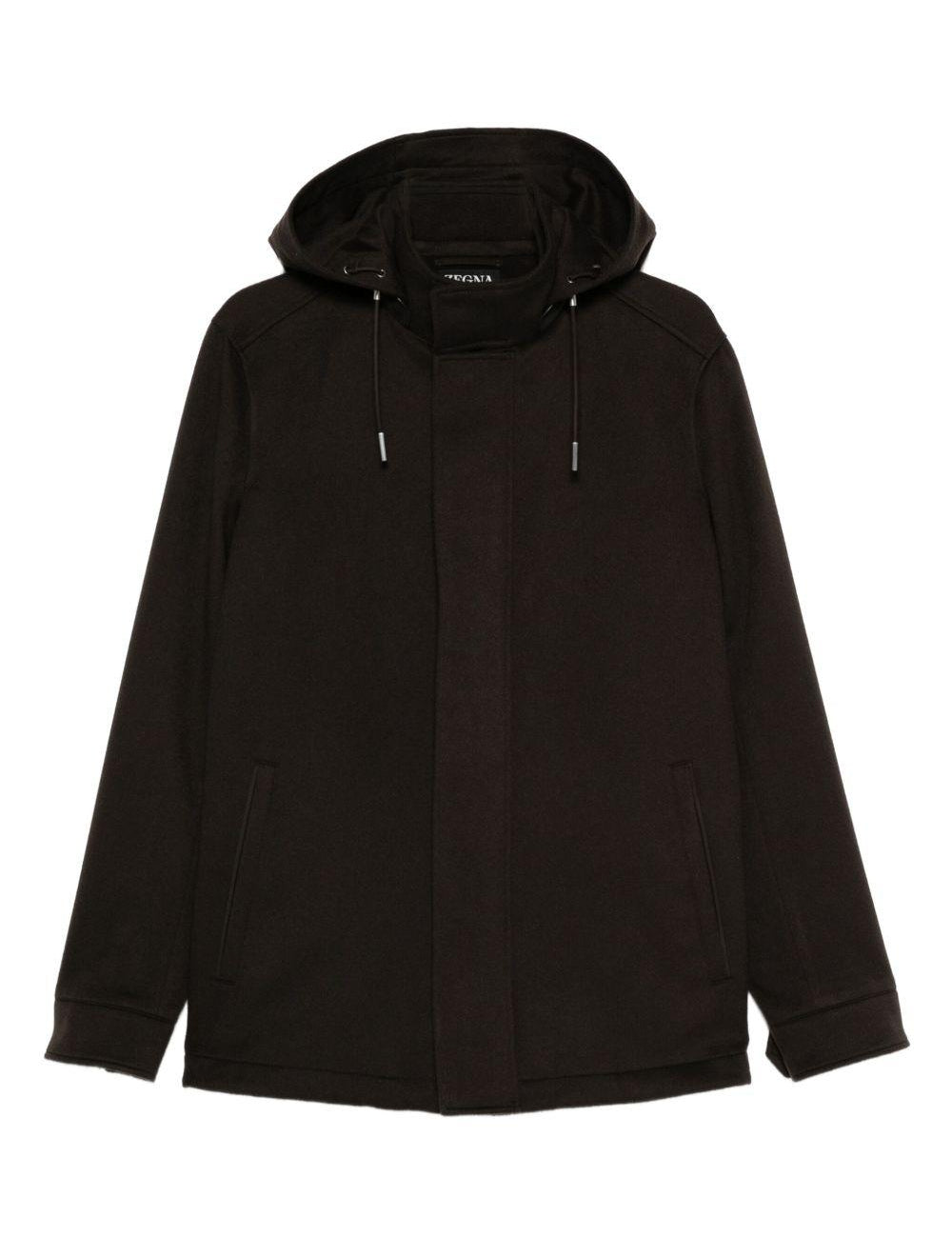 Giacca con cappuccio e coulisse in marrone Zegna - uomo 