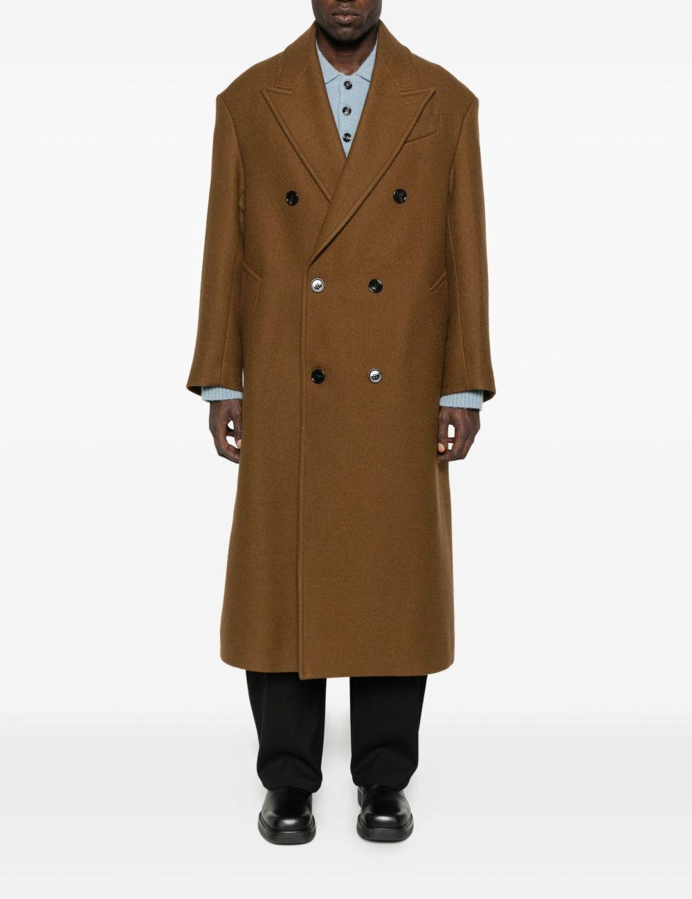Cappotto doppio petto in lana in marrone Ami paris - uomo 
