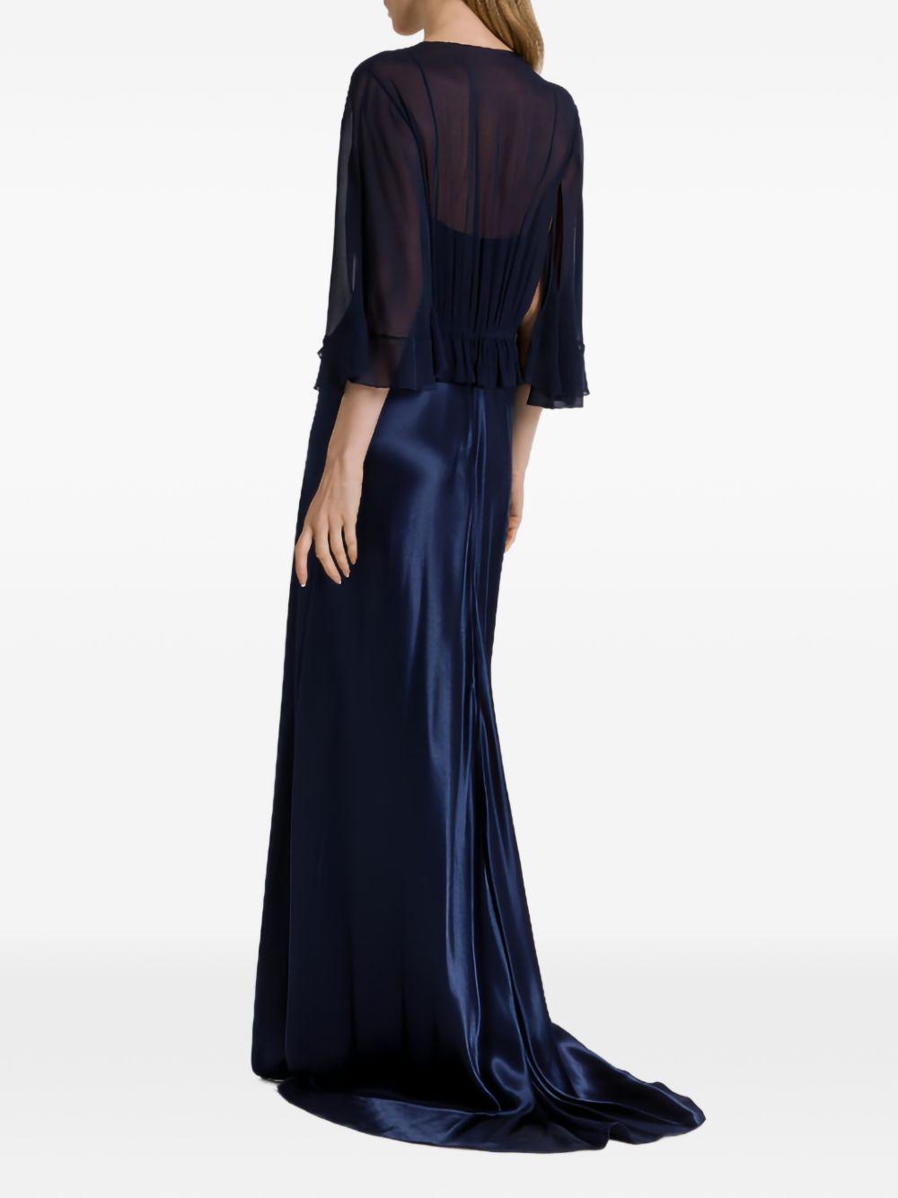 Abito maxi con maniche svasate in blu 