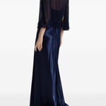 Abito maxi con maniche svasate in blu 