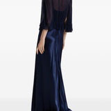 Abito maxi con maniche svasate in blu 