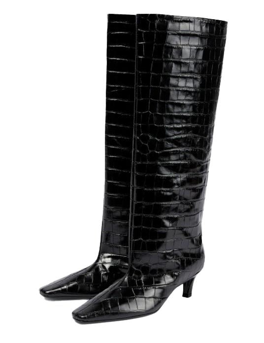 Stivali a gamba larga con effetto pelle di coccodrillo in nero Toteme - donna 