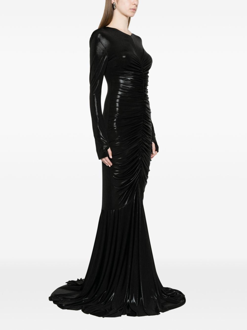 Abito maxi con ruches in nero Norma Kamali - donna 