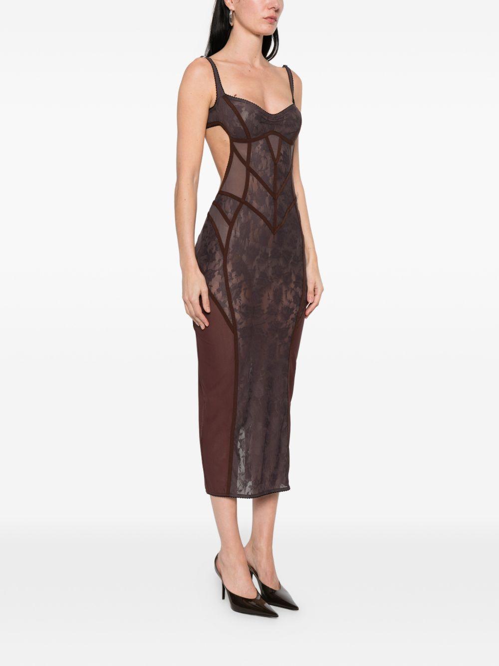 Abito midi con inserti in pizzo in marrone The attico - donna 