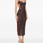Abito midi con inserti in pizzo in marrone The attico - donna 