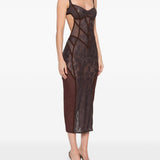 Abito midi con inserti in pizzo in marrone The attico - donna 