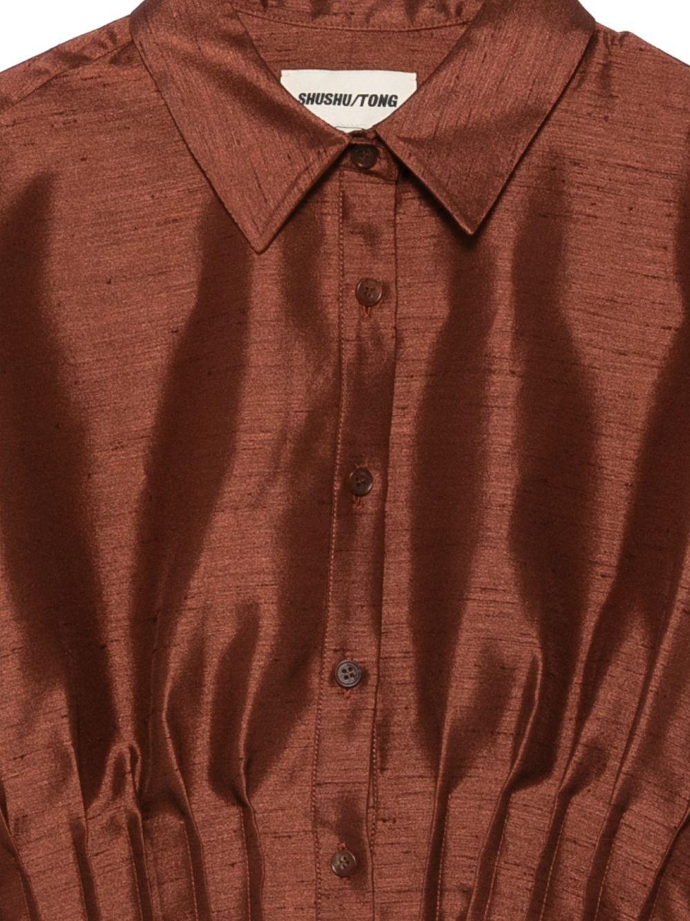 Camicia con vita a pieghe e finitura satinata in marrone Shushu/tong - donna 