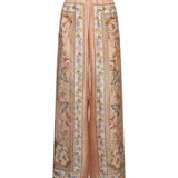 Pantaloni Roselight in seta floreale rosa 