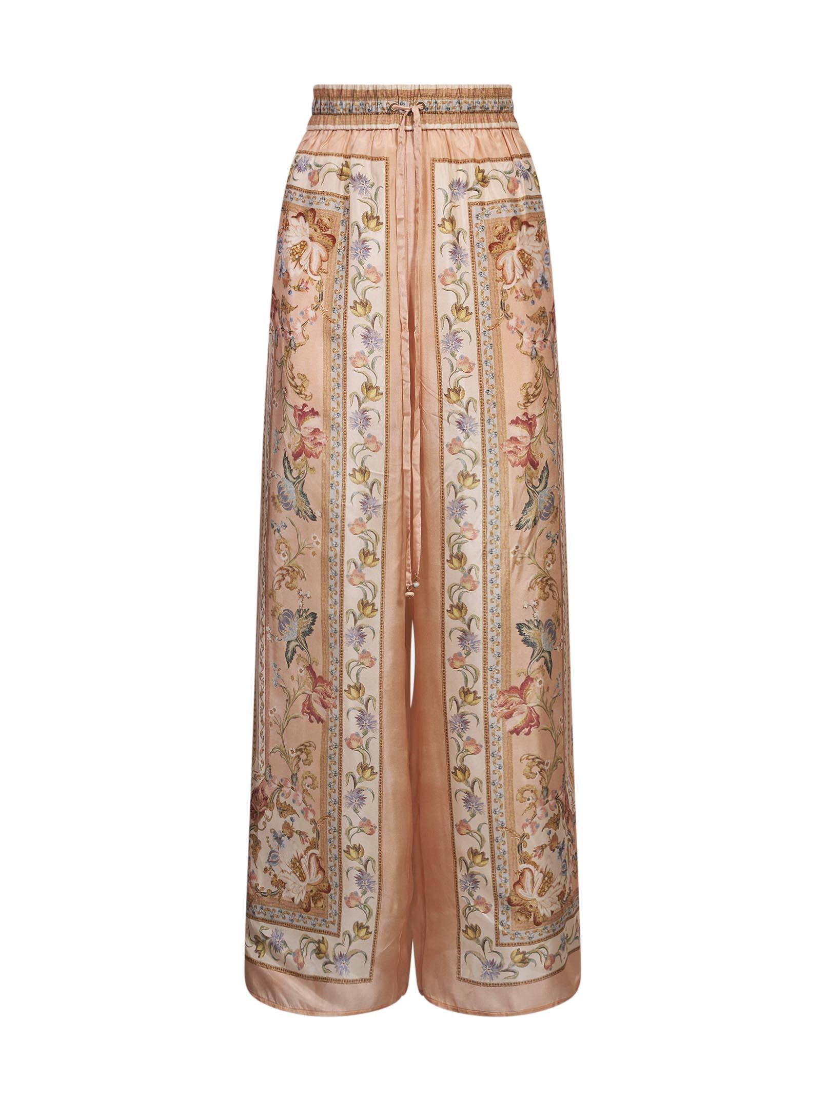 Pantaloni Roselight in seta floreale rosa 