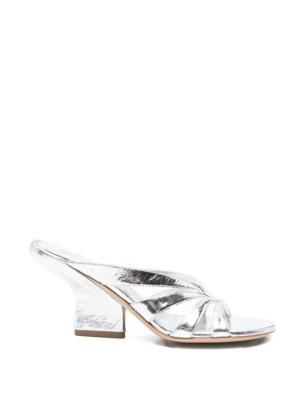 Mules con tacco in pelle metallizzata in argento Dries van noten - donna 