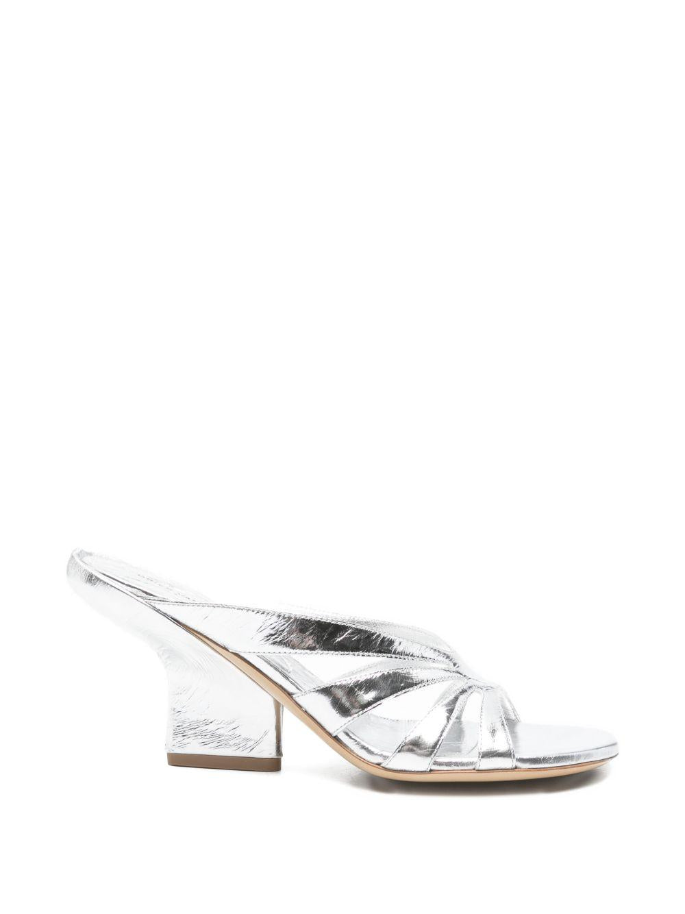 Mules con tacco in pelle metallizzata in argento Dries van noten - donna 