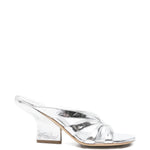 Mules con tacco in pelle metallizzata in argento Dries van noten - donna 