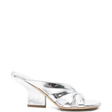 Mules con tacco in pelle metallizzata in argento Dries van noten - donna 