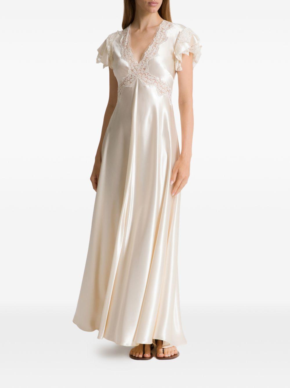 Abito maxi con dettaglio in pizzo in avorio Alberta ferretti - donna 