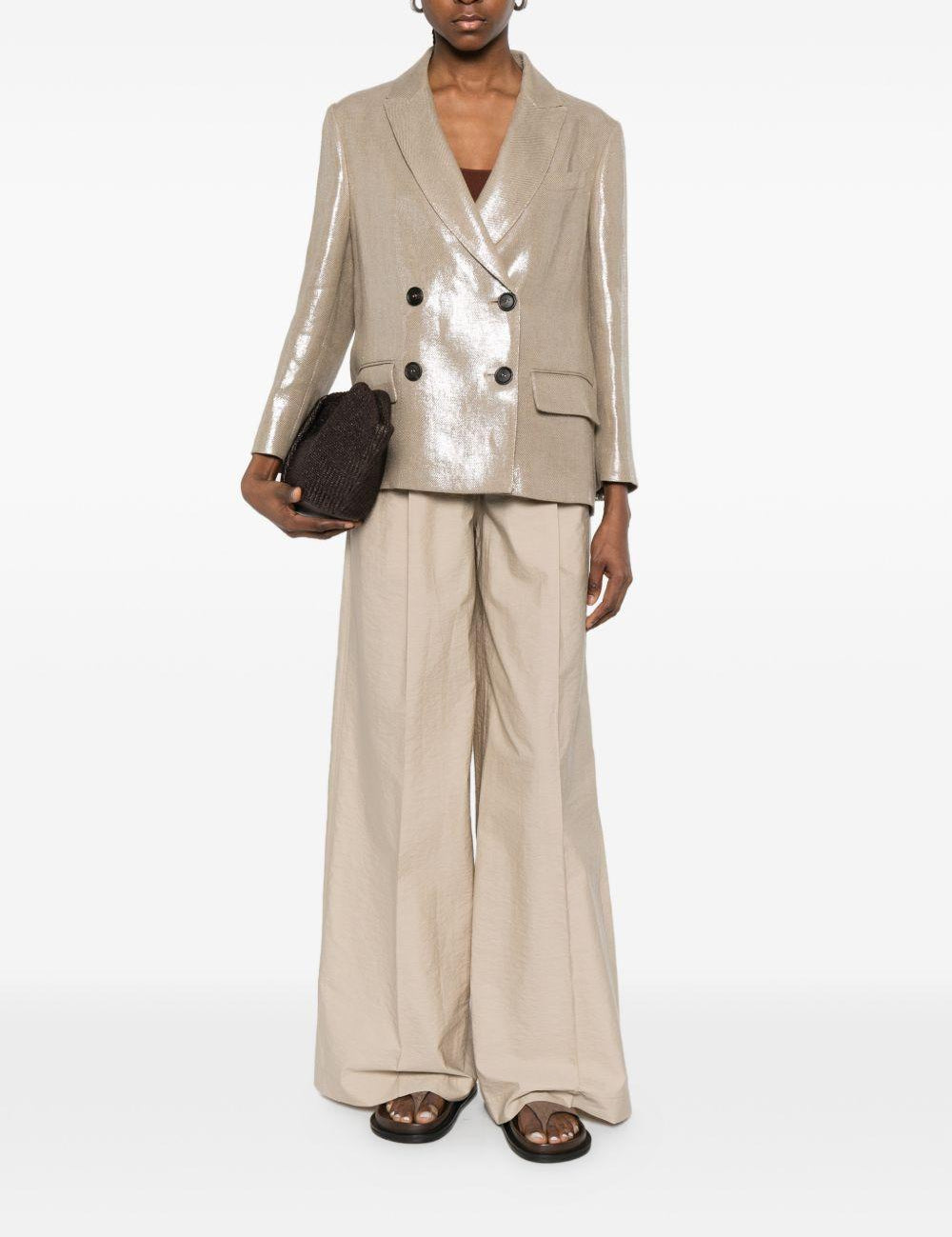 Blazer doppiopetto in lino metallizzato in beige Brunello cucinelli - donna 