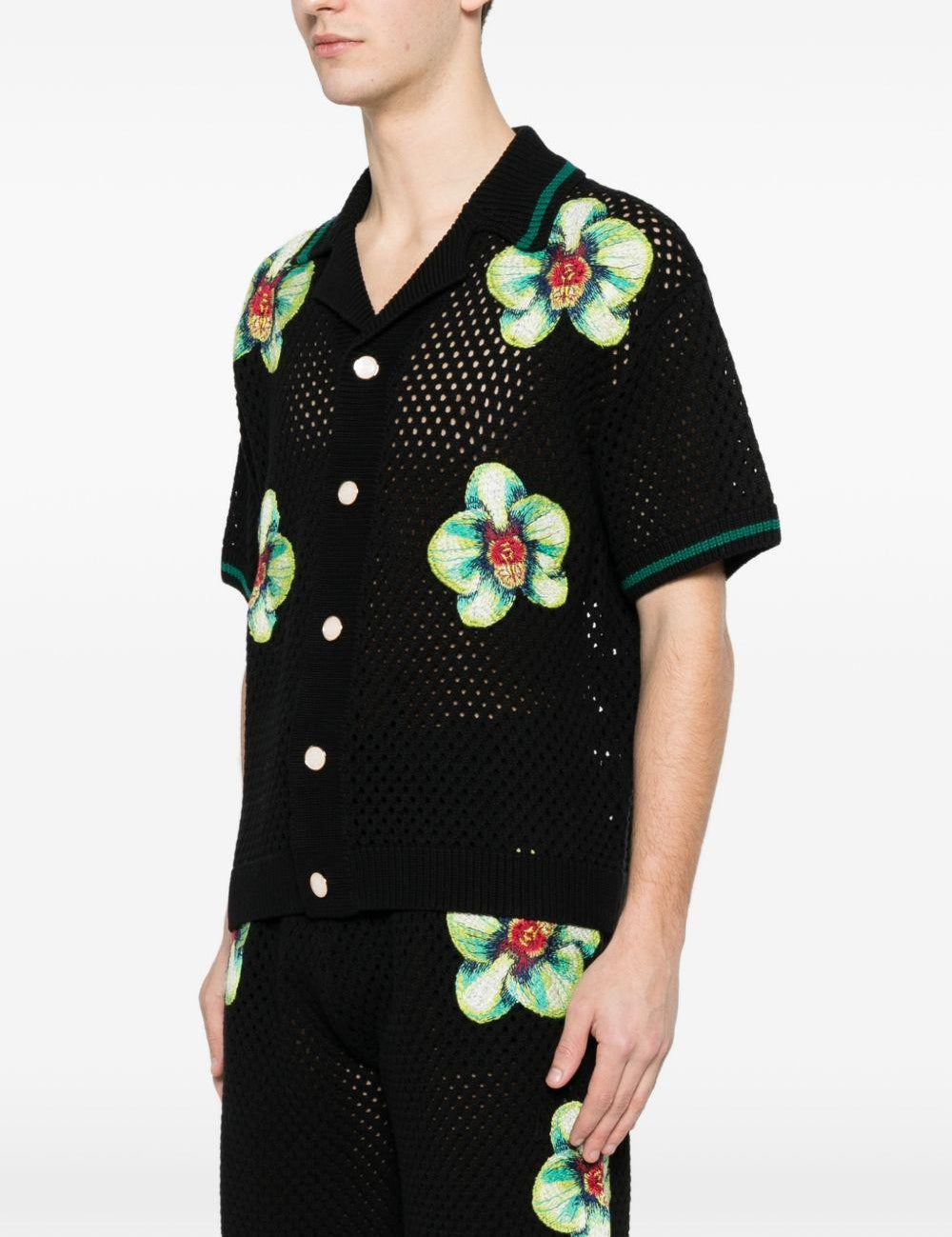 Camicia in maglia con ricamo floreale in nero  Casablanca - uomo 