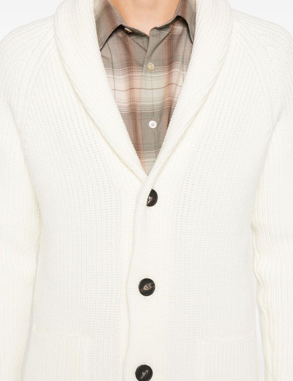 Cardigan a coste con bottoni in avorio Tagliatore - uomo 