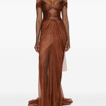 Abito maxi Catarina con effetto plissé in marrone Maria lucia hohan - donna 