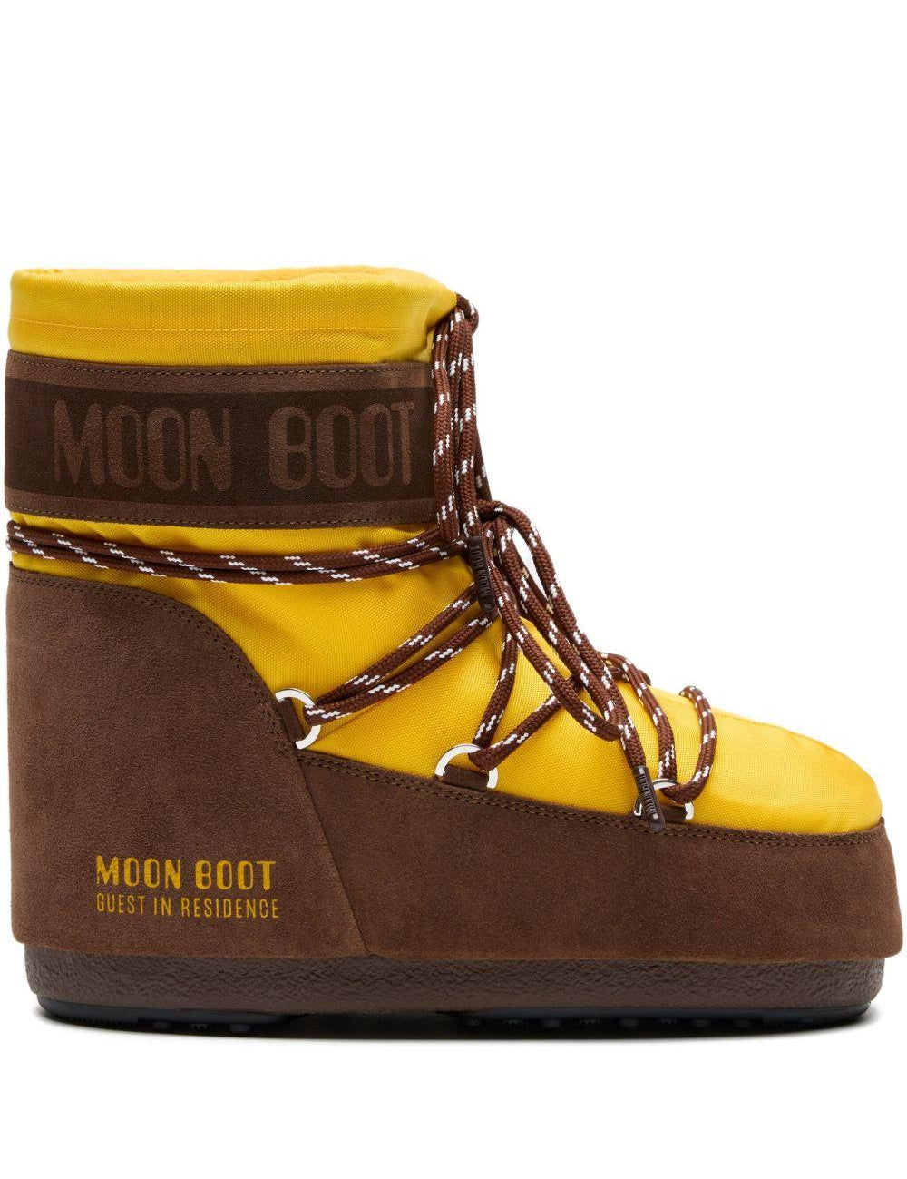 Stivali da neve con lacci e logo in giallo e marrone Moon boot x guest in residence - donna 