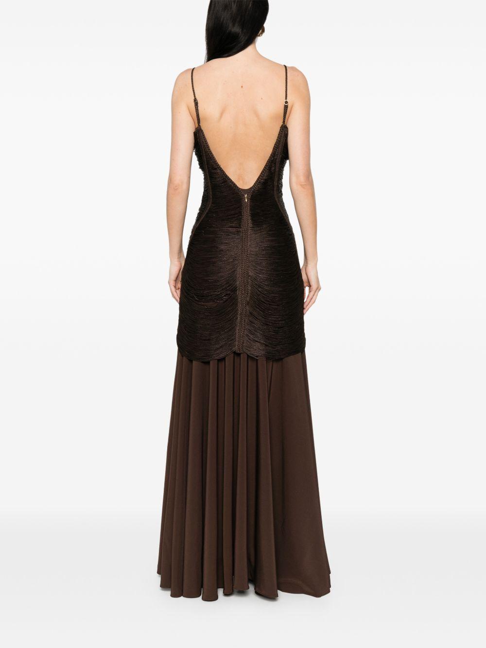 Abito lungo con frange in marrone Bless - donna 