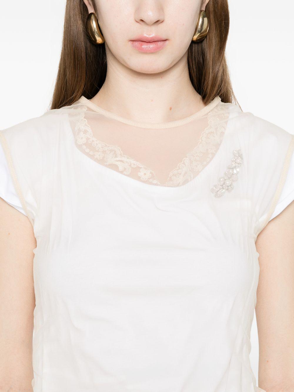 T-shirt a strati in pizzo in bianco e beige Simone rocha - donna 