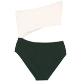 Costume monospalla color block in bianco e verde 