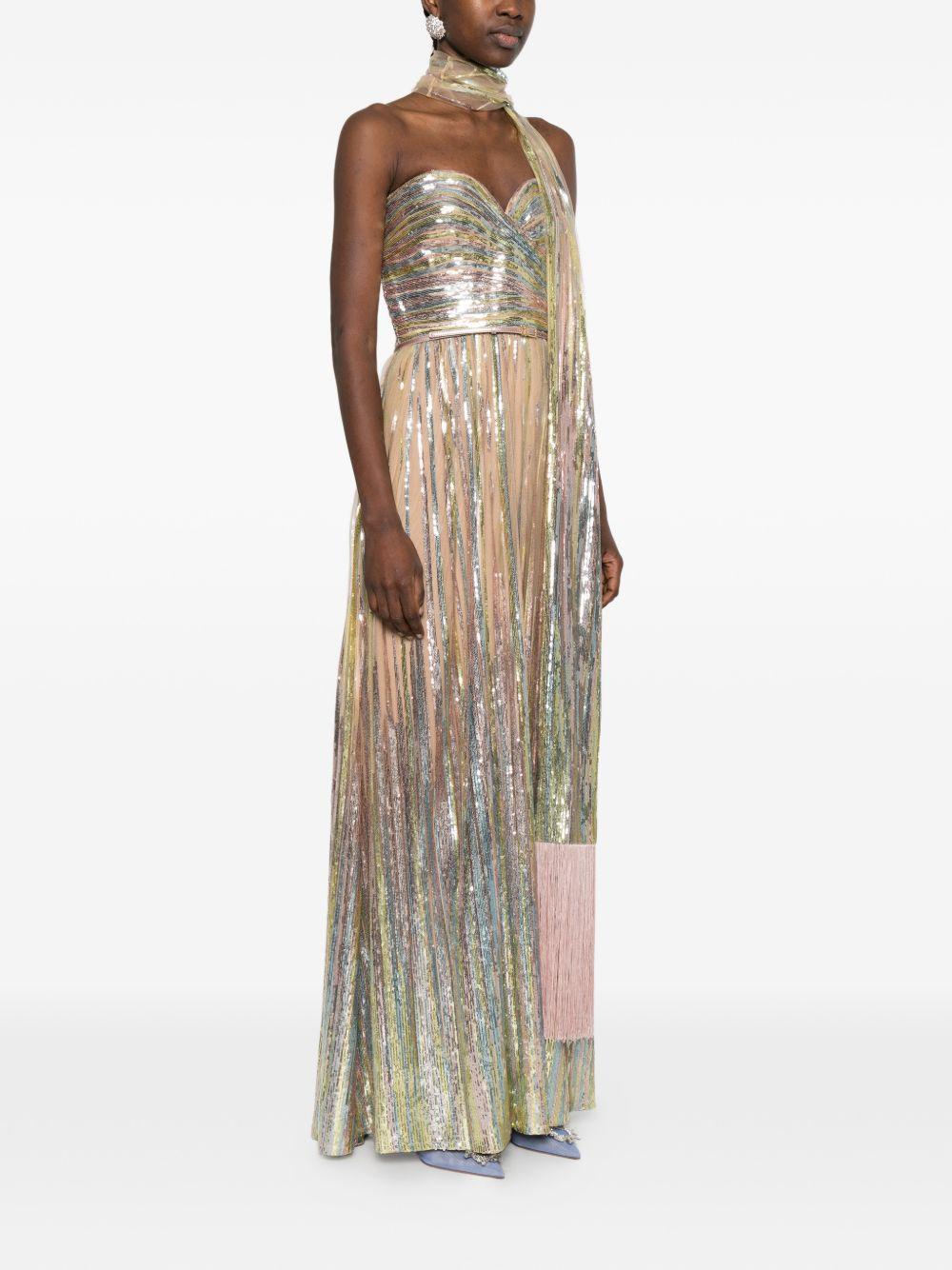 Abito lungo senza spalline con paillettes multicolore Elie saab - donna 