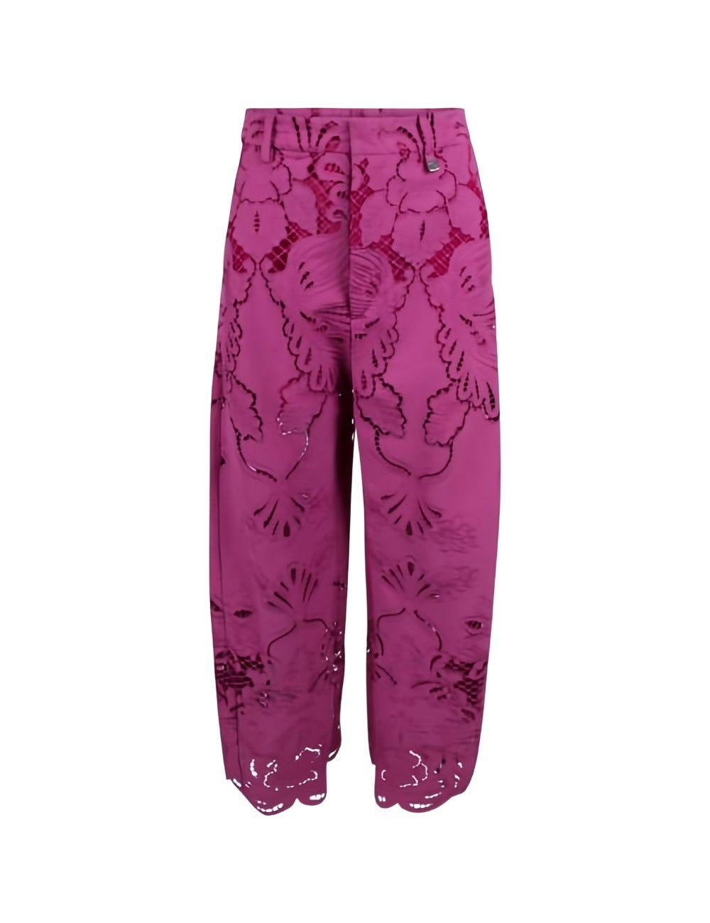 Pantaloni palazzo con dettagli floreali in rosa 