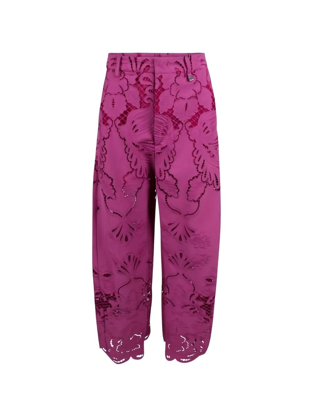 Pantaloni palazzo con dettagli floreali in rosa 