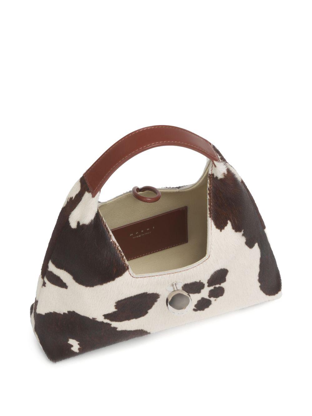 Borsa a spalla con stampa mucca Trapeze in bianco e marrone 