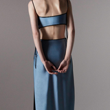 Top satinato crop con spalline in blu Temily - donna 