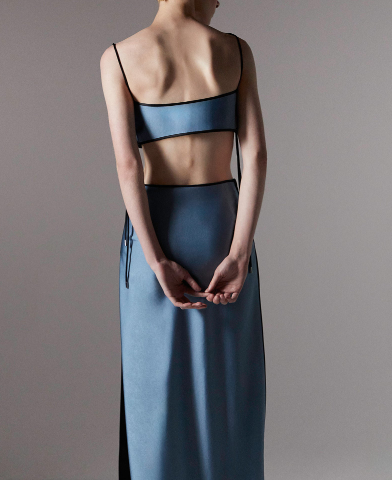 Top satinato crop con spalline in blu Temily - donna 