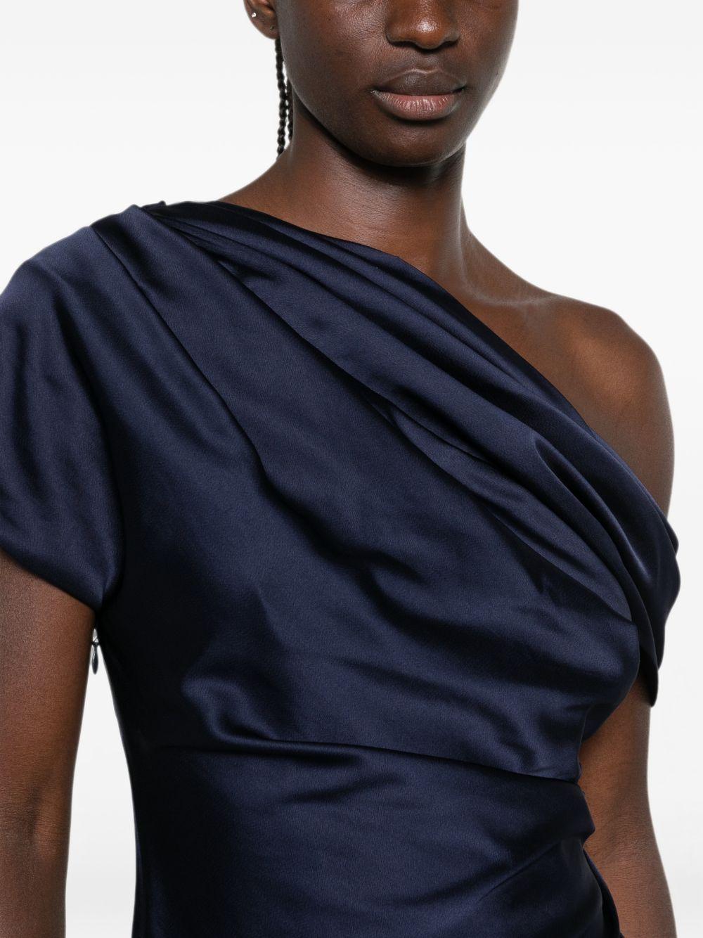 Top in raso monospalla in blu 