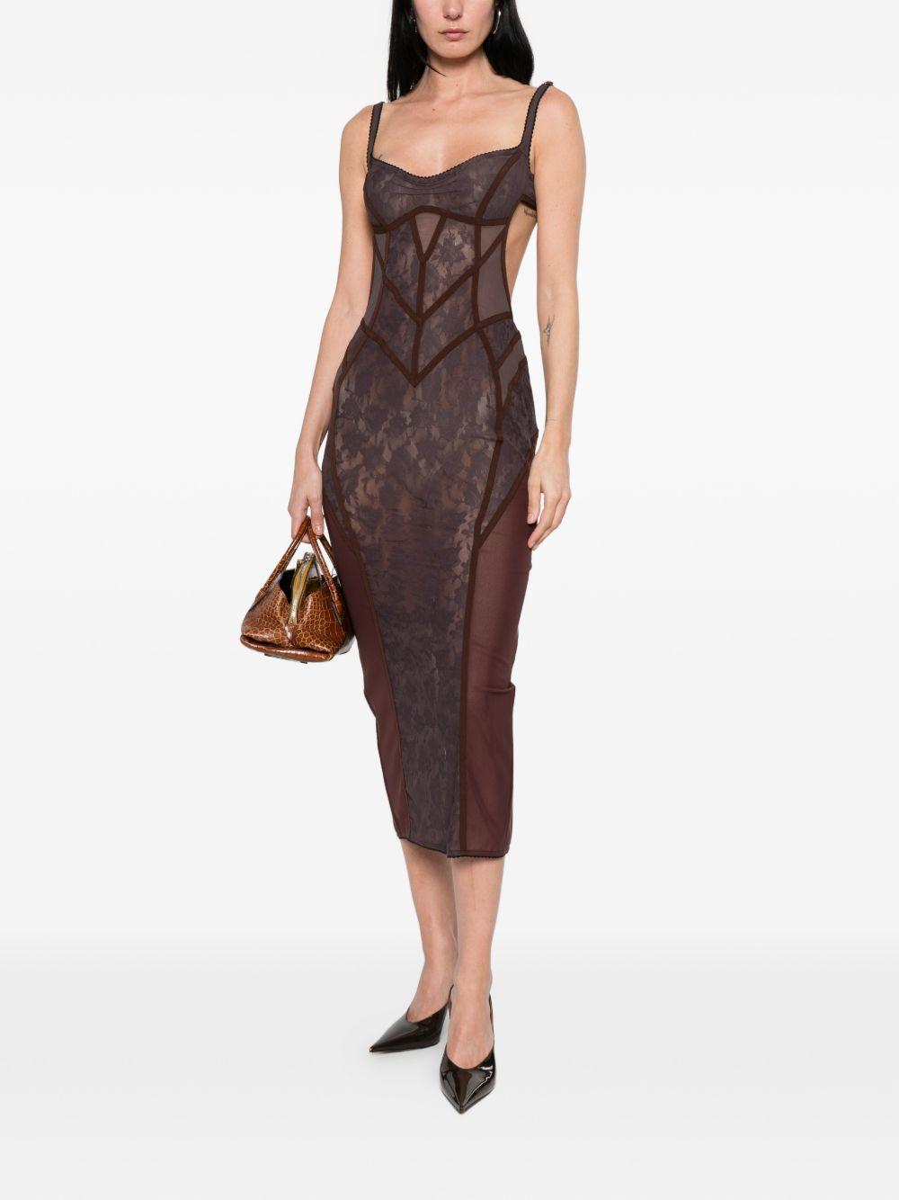 Abito midi con inserti in pizzo in marrone The attico - donna 