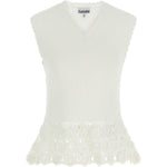 Top con scollo a V e dettaglio all'uncinetto in bianco Ganni - donna 