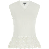 Top con scollo a V e dettaglio all'uncinetto in bianco Ganni - donna 