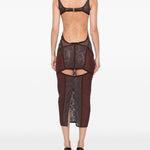Abito midi con inserti in pizzo in marrone The attico - donna 