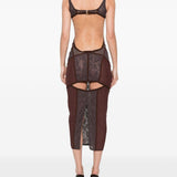 Abito midi con inserti in pizzo in marrone The attico - donna 