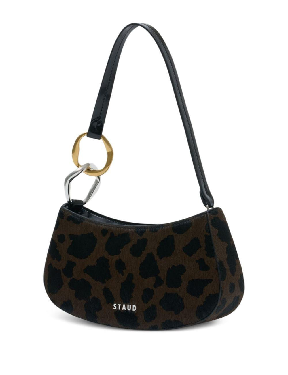 Borsa a spalla Ollie mini in stampa leopardata Staud - donna 