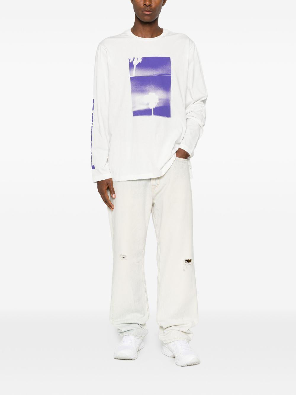 T-shirt a maniche lunghe con stampa in bianco Oamc peacemaker - uomo 
