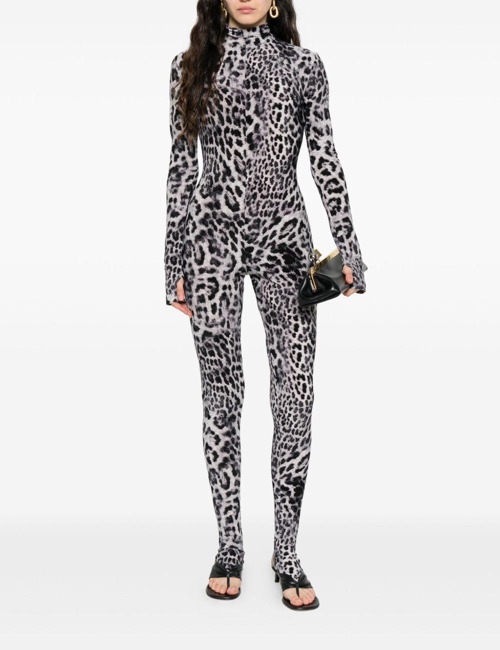 Tuta a collo alto con stampa leopardata in grigio Norma kamali - donna 