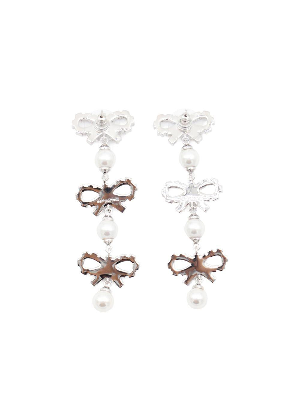 Orecchini con cristalli e fiocco in argento Self-portrait - donna 
