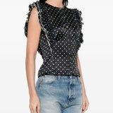Top a pois con volant in nero Self-portrait - donna 