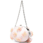 Clutch in raso rosa con decorazioni floreali 